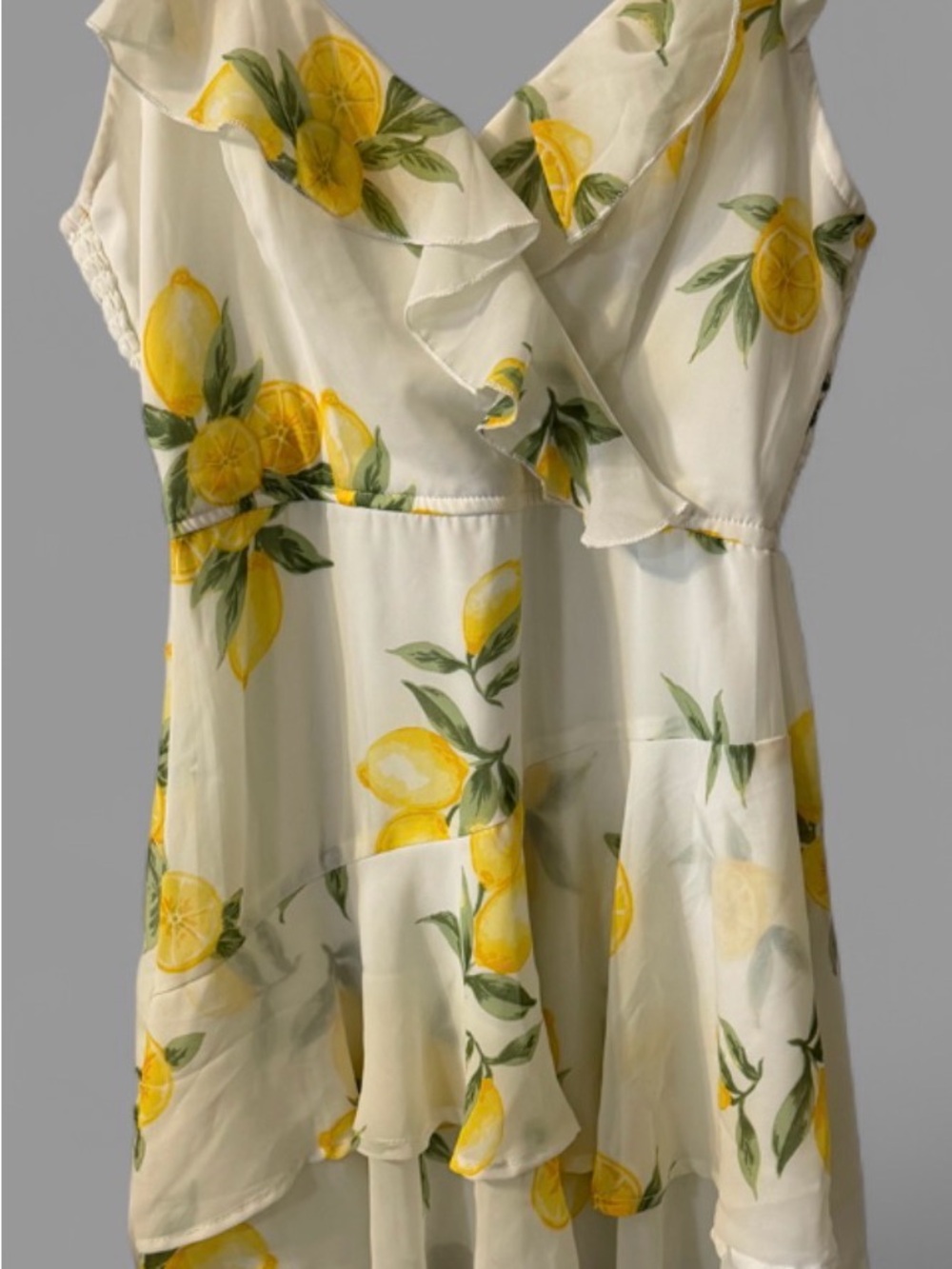 Japna Lemon Print Ruffle Tiered Mini Dress White Yellow Women's Medium Summer